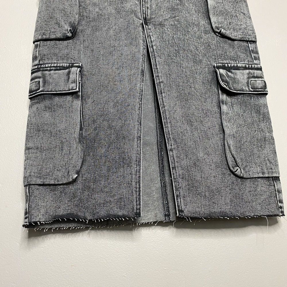 True Religion Vintage Style Charcoal Wash‎ Denim Cargo Midi Skirt Slit Front 27 - Picture 7 of 16